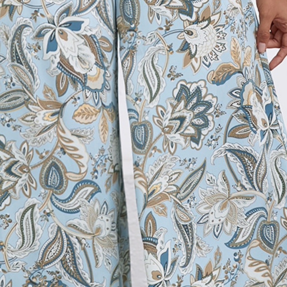 Boho Floral Blue Paisley Palazzo Wide Leg Pants - Picture 3 of 4